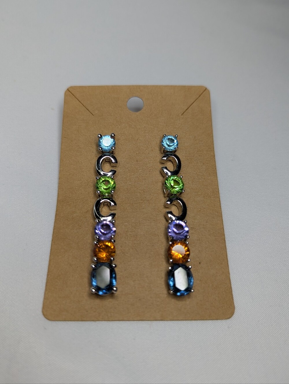 Multicolor Crystal "Double C" Drop Earrings